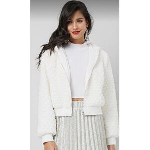Forever 21 Hooded Boucle Knit Cropped Jacket - Off White Sz: Large